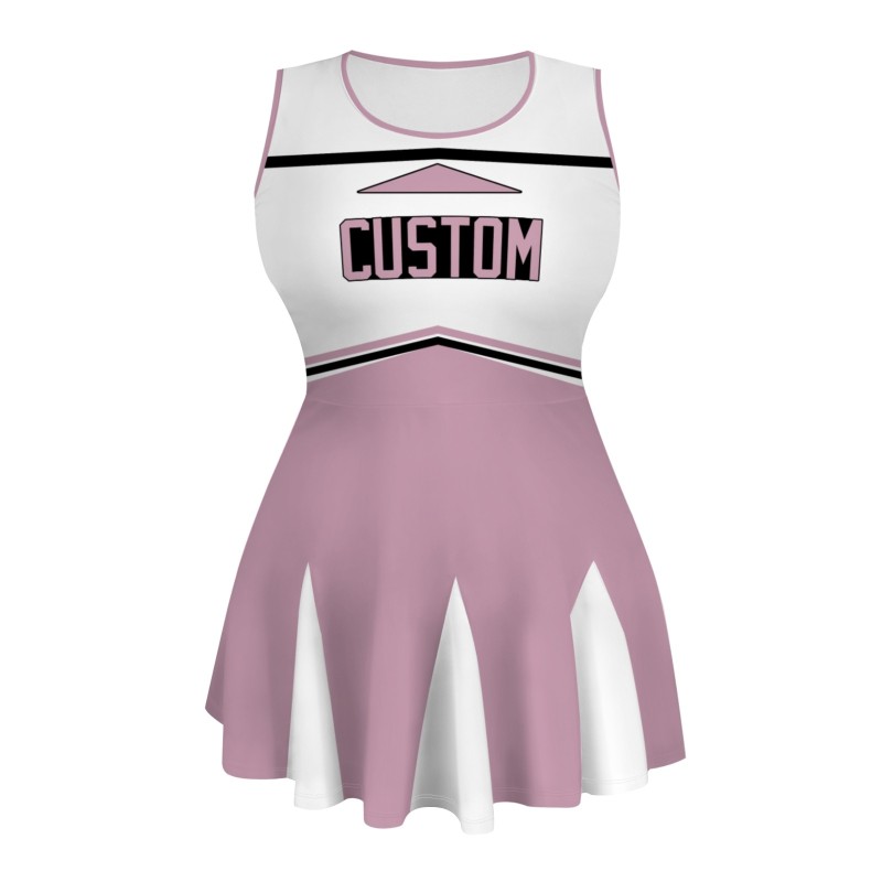 Custom Light Pink Black-White Stylish One-Piece Cheerleading Uniform
