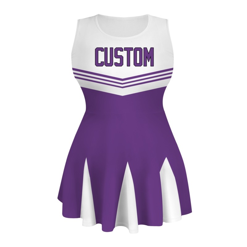 Custom Violet White-Black Stylish One-Piece Cheerleading Uniform