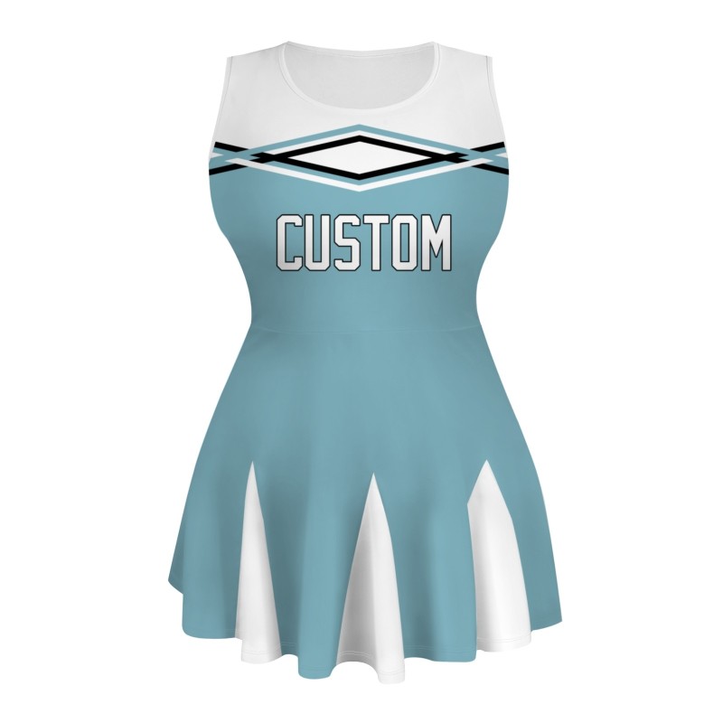 Custom Ocean Blue White-Black Stylish One-Piece Cheerleading Uniform