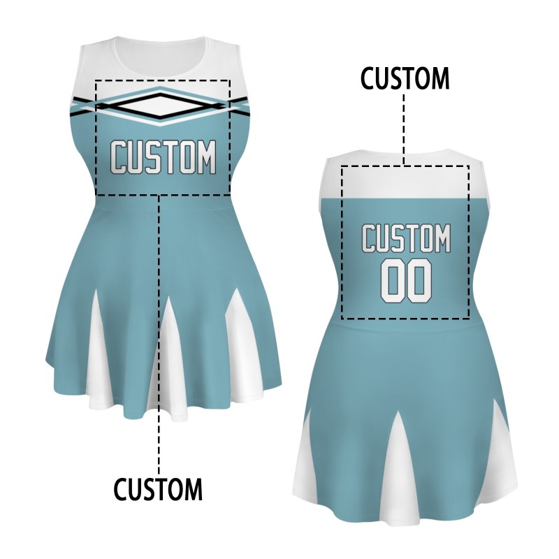 Custom Ocean Blue White-Black Stylish One-Piece Cheerleading Uniform