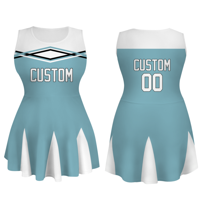 Custom Ocean Blue White-Black Stylish One-Piece Cheerleading Uniform