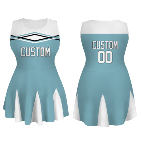 Custom Ocean Blue White-Black Stylish One-Piece Cheerleading Uniform