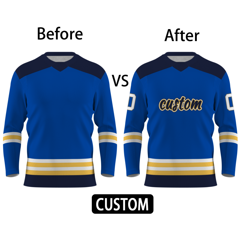 Custom Blue Navy-Yellow Personalized Fashion Classical Style Hockey Jersey
