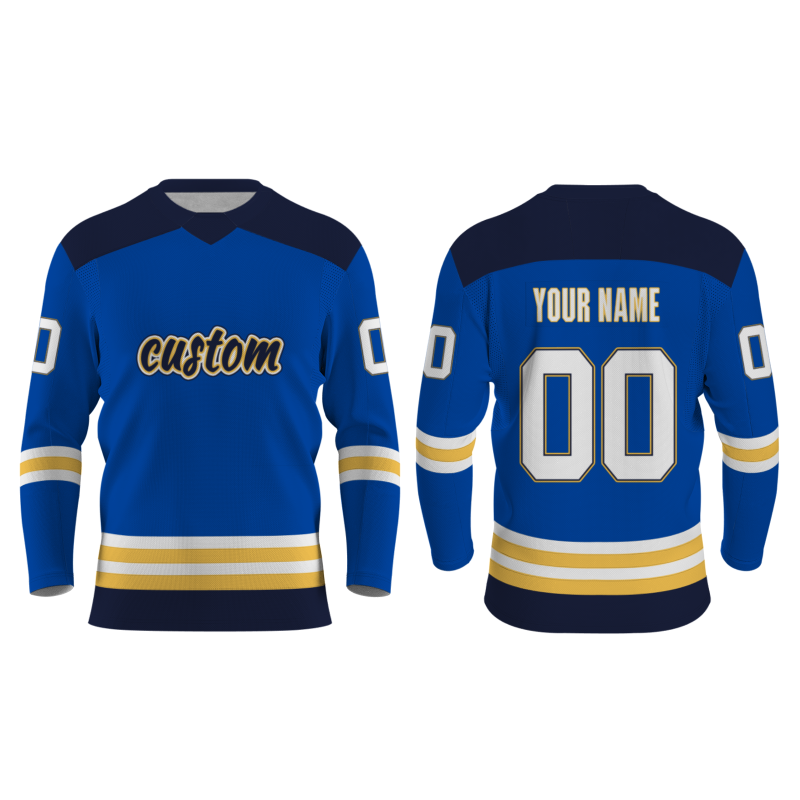 Custom Blue Navy-Yellow Personalized Fashion Classical Style Hockey Jersey