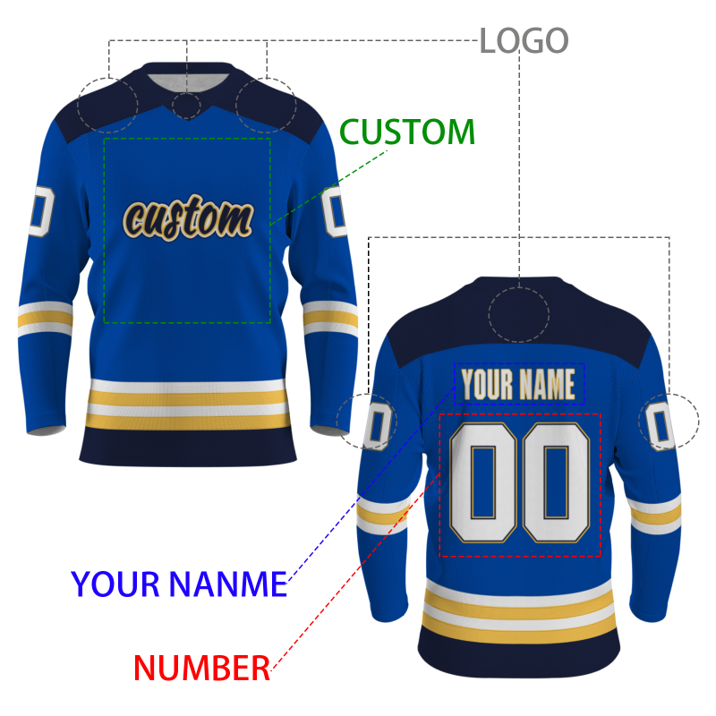 Custom Blue Navy-Yellow Personalized Fashion Classical Style Hockey Jersey