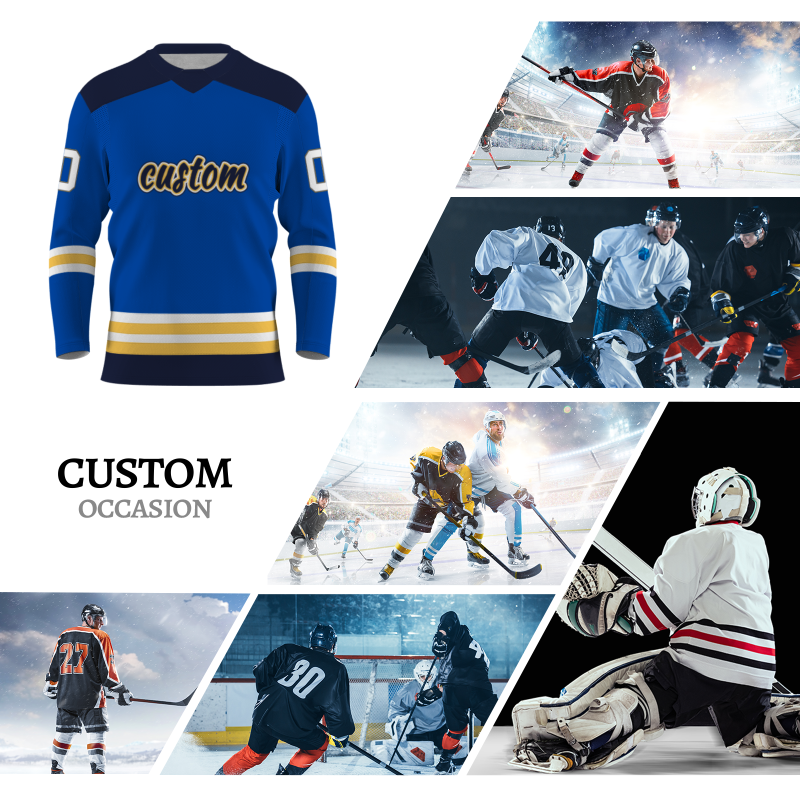 Custom Blue Navy-Yellow Personalized Fashion Classical Style Hockey Jersey