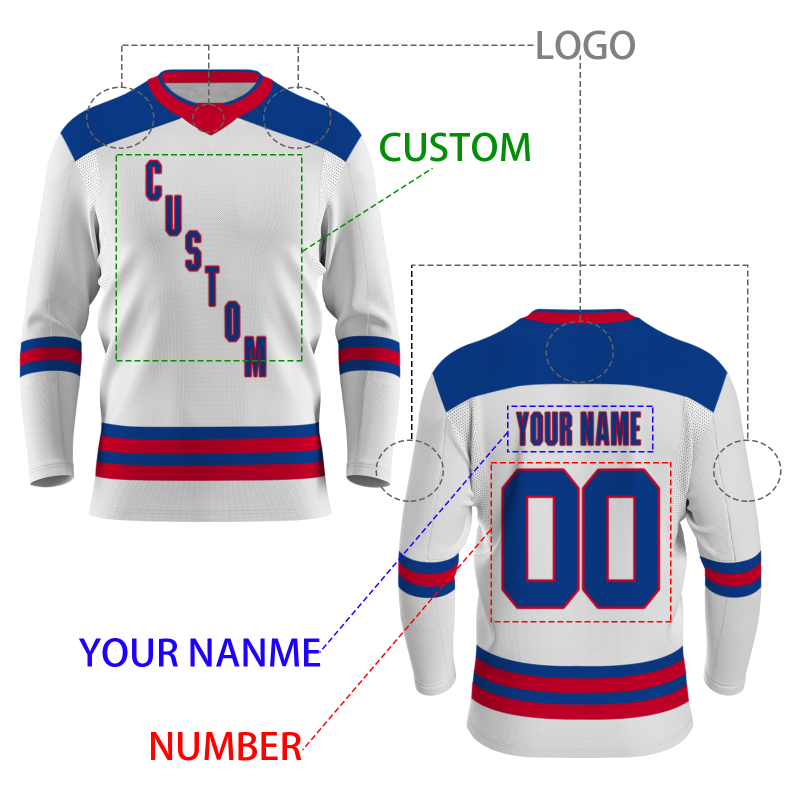Custom White Red Navy-blue Personalized Fashion Classical Style Hockey Jersey