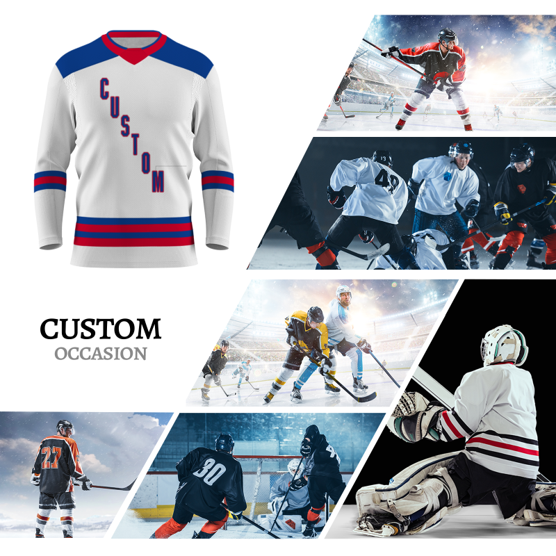 Custom White Red Navy-blue Personalized Fashion Classical Style Hockey Jersey