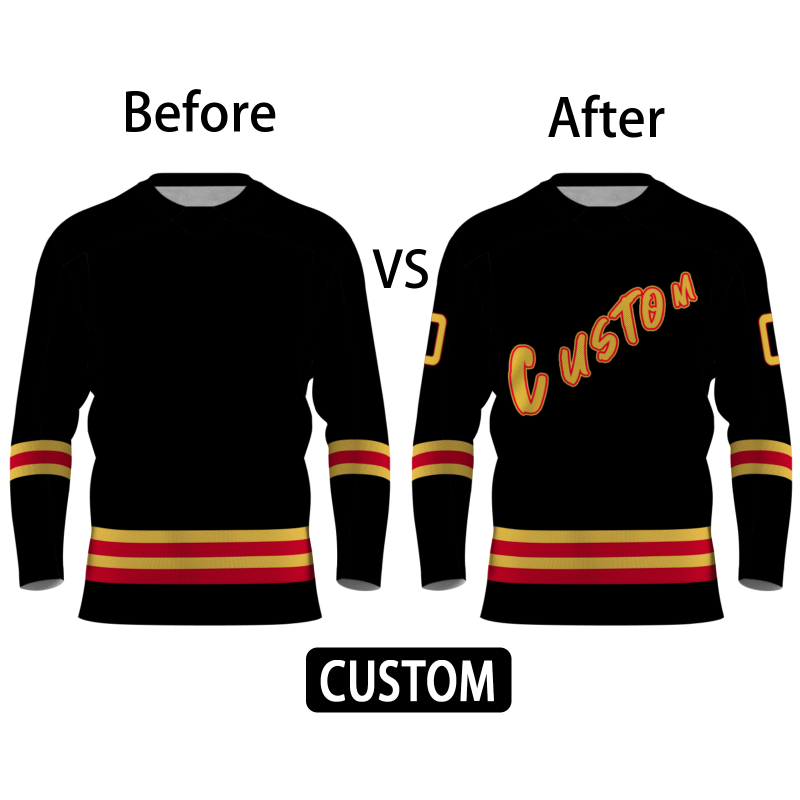 Custom Black Gold -Red Personalized Classical Style Hockey Jersey