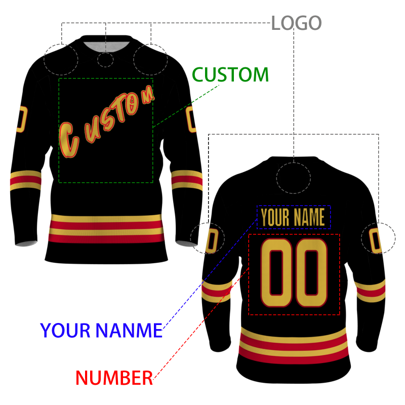 Custom Black Gold -Red Personalized Classical Style Hockey Jersey