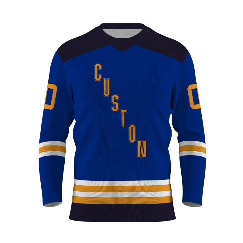 Custom Blue Navy Blue Gold - White Personalized Fashion Classical Style Hockey Jersey