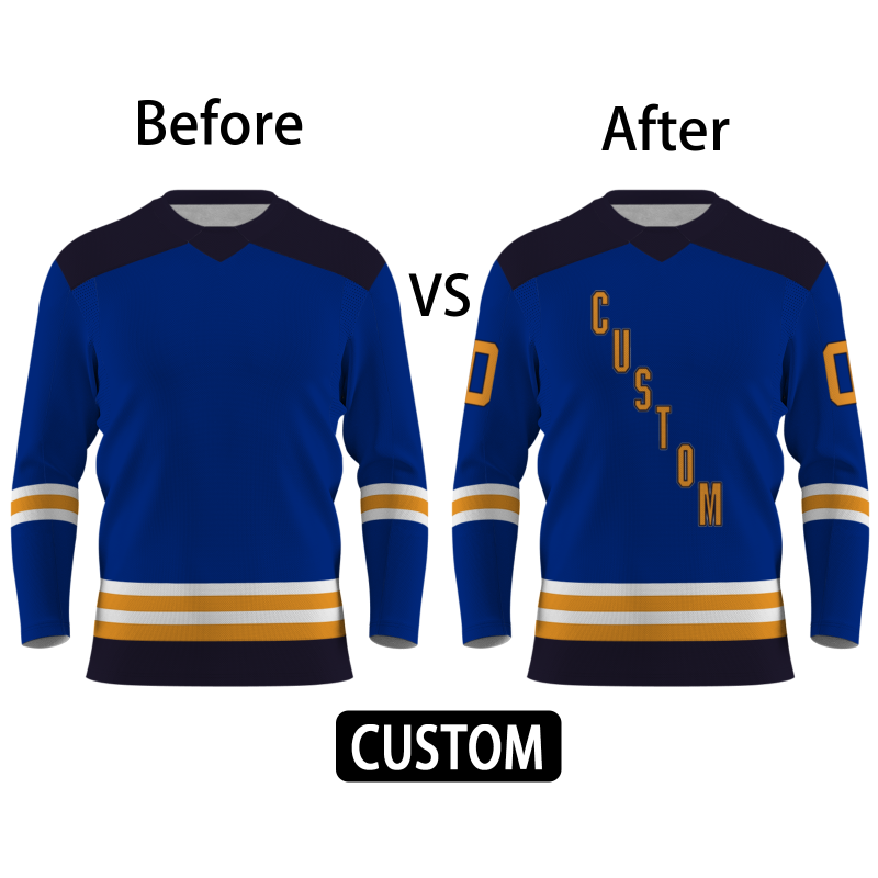 Custom Blue Navy Blue Gold - White Personalized Fashion Classical Style Hockey Jersey