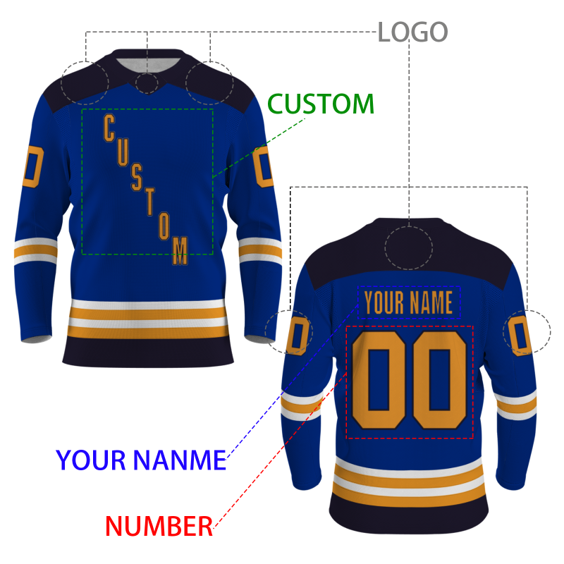 Custom Blue Navy Blue Gold - White Personalized Fashion Classical Style Hockey Jersey