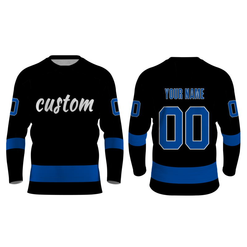 Custom Black Blue - White  Fashion Classical Style Hockey Jersey