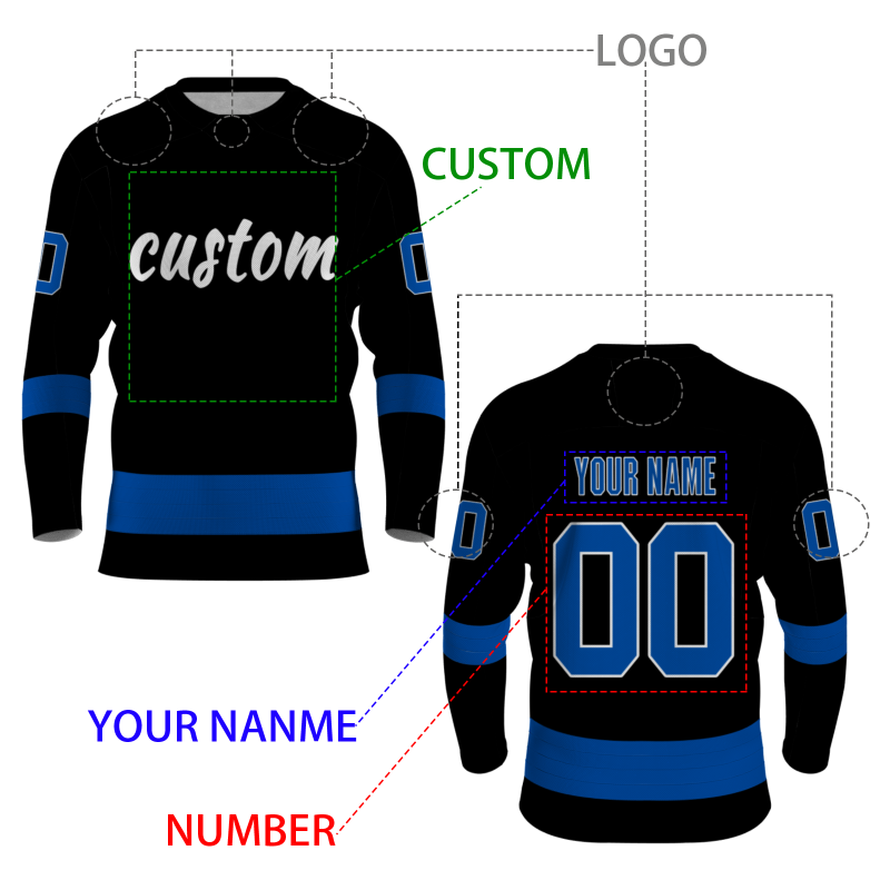 Custom Black Blue - White  Fashion Classical Style Hockey Jersey