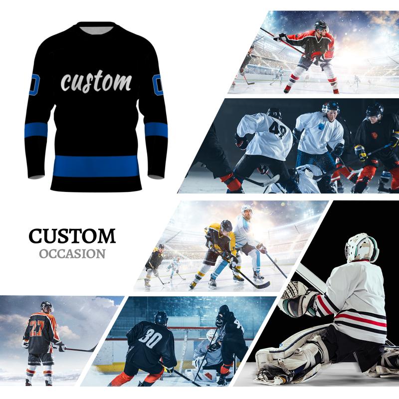 Custom Black Blue - White  Fashion Classical Style Hockey Jersey