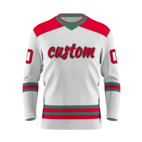 Custom White Red - Green Personalized Classical Style Hockey Jersey