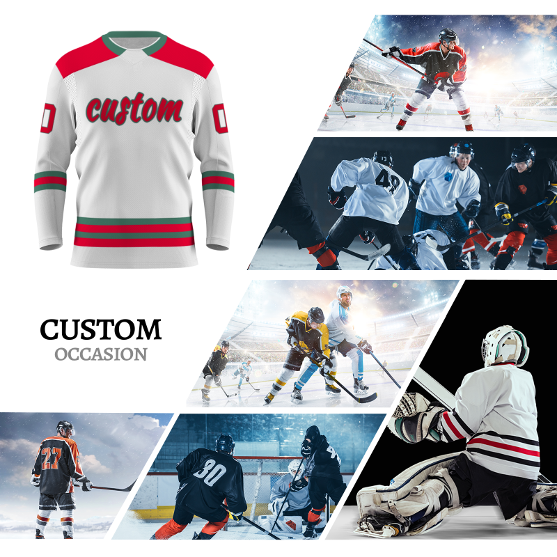 Custom White Red - Green Personalized Classical Style Hockey Jersey
