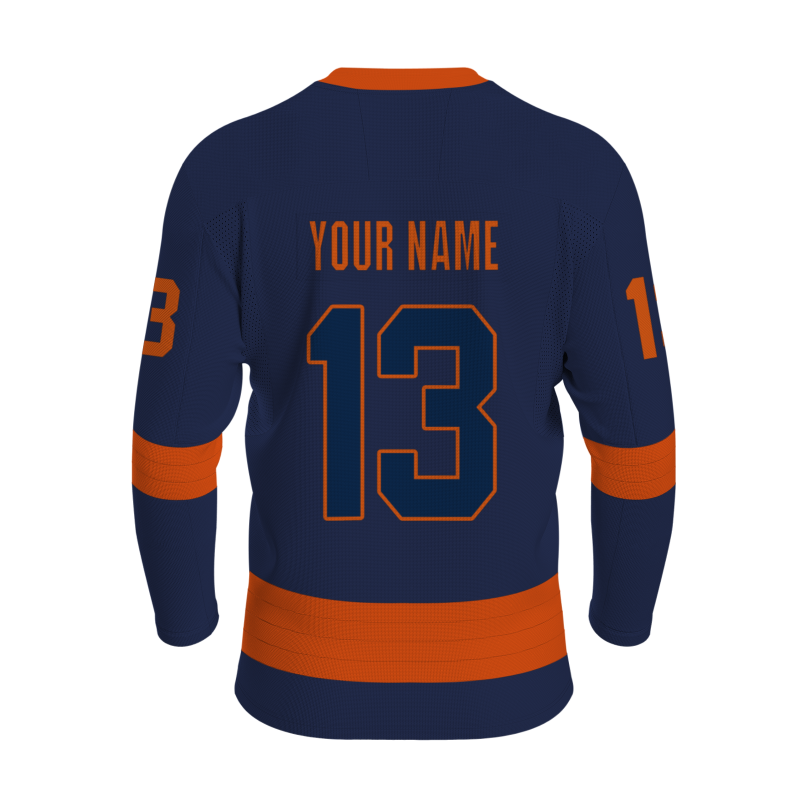 Custom Navy Blue Orange Personalized Classical Style Hockey Jersey