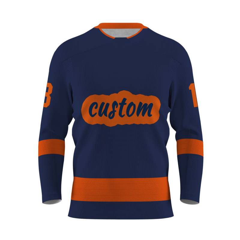 Custom Navy Blue Orange Personalized Classical Style Hockey Jersey