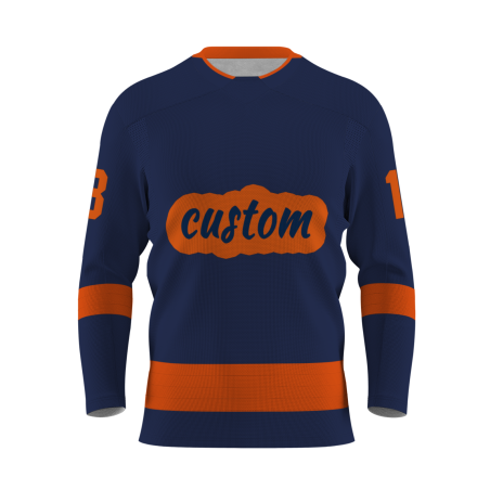 Custom Navy Blue Orange Personalized Classical Style Hockey Jersey