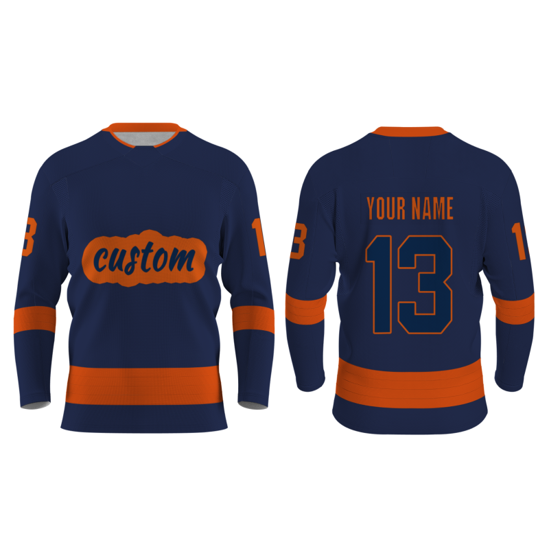 Custom Navy Blue Orange Personalized Classical Style Hockey Jersey