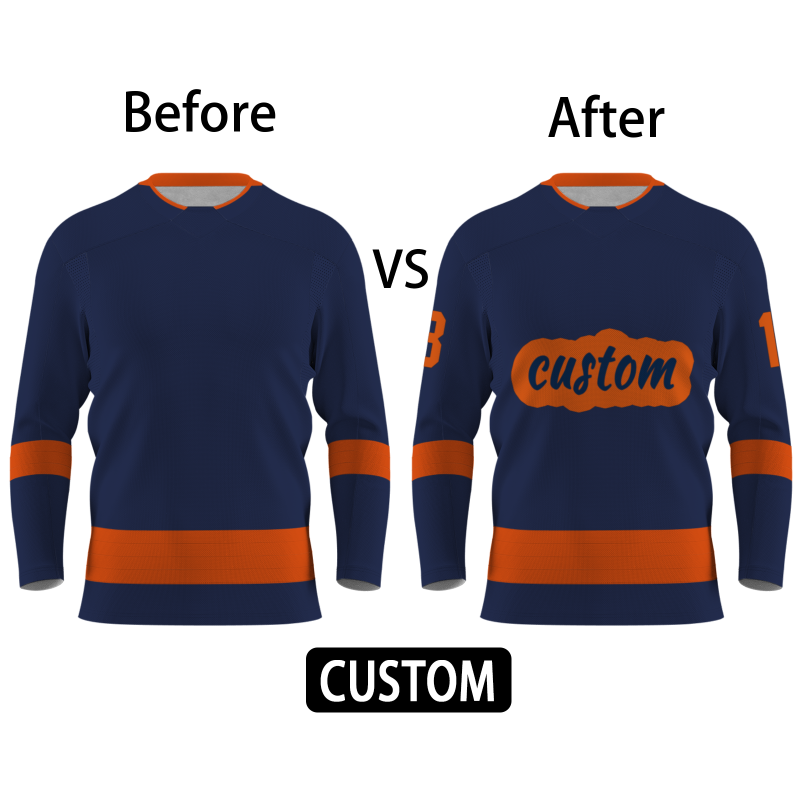 Custom Navy Blue Orange Personalized Classical Style Hockey Jersey