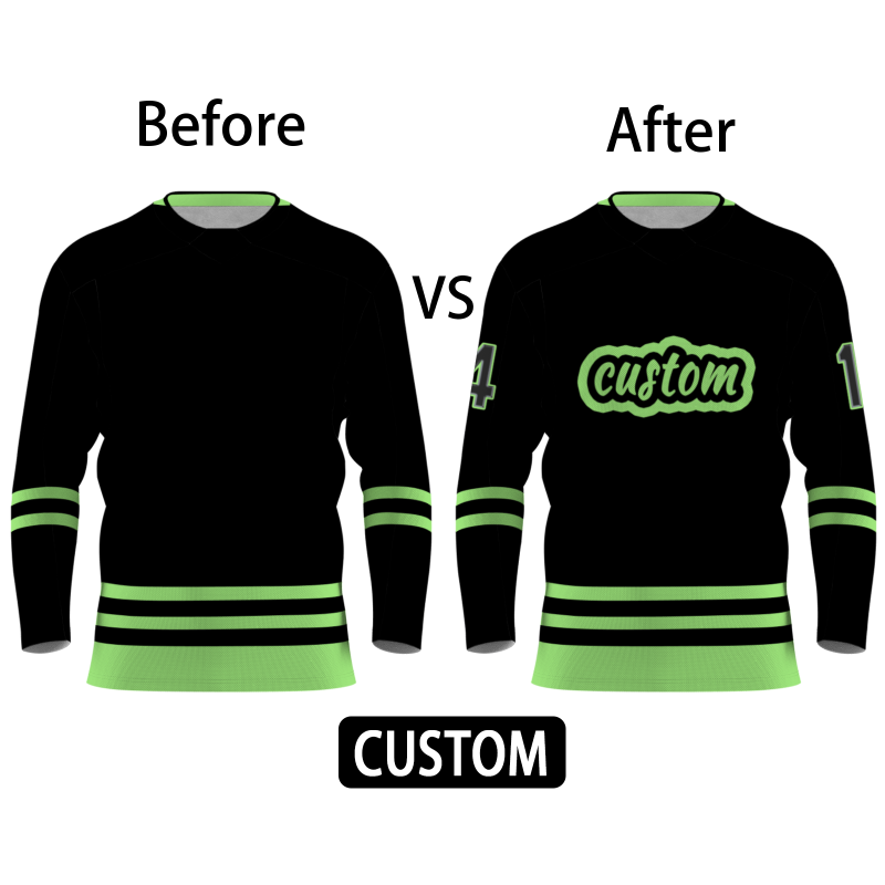 Custom Black -Light Green Personalized Classical Style Hockey Jersey