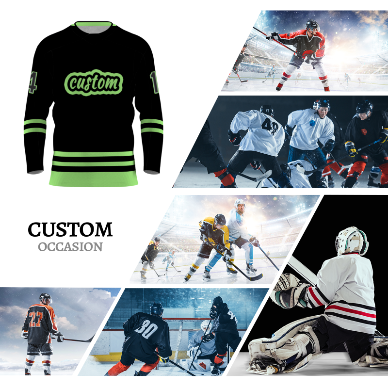 Custom Black -Light Green Personalized Classical Style Hockey Jersey