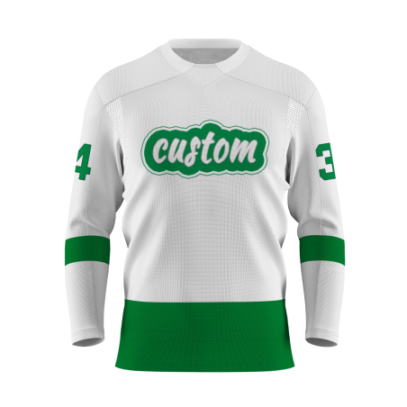 Custom White Green Personalized Classical Style Hockey Jersey