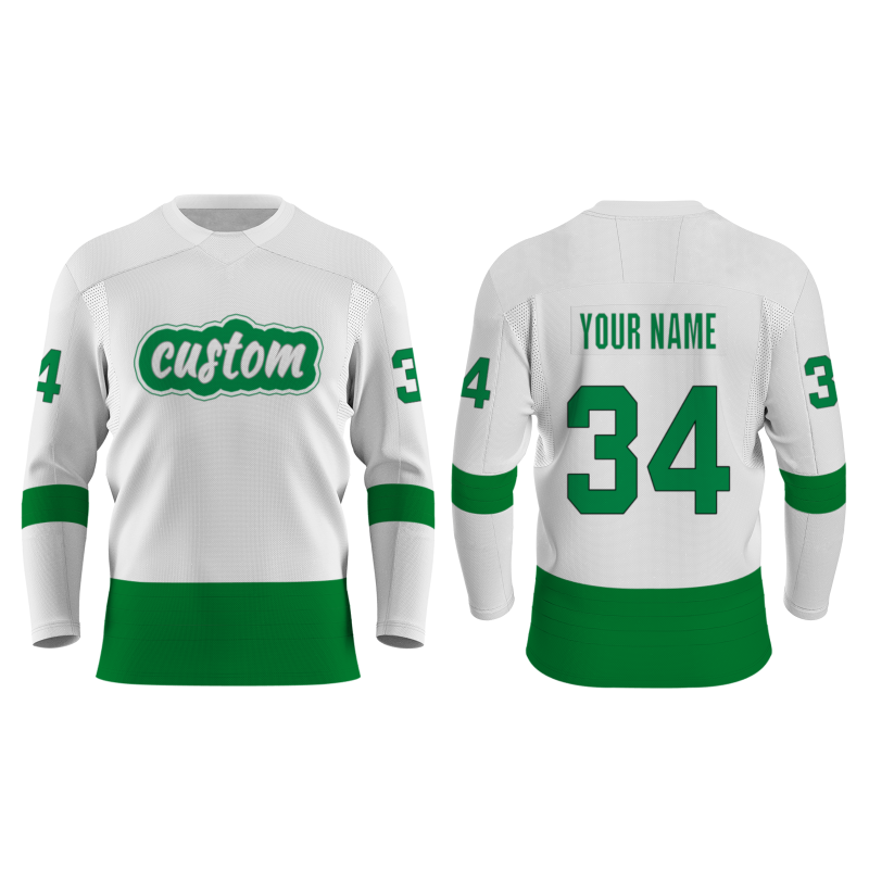 Custom White Green Personalized Classical Style Hockey Jersey
