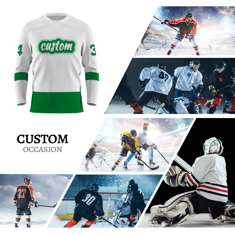 Custom White Green Personalized Classical Style Hockey Jersey
