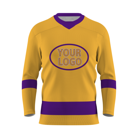 Custom Yellow-Purple Personalized Classic V-Neck Style Hockey Jersey