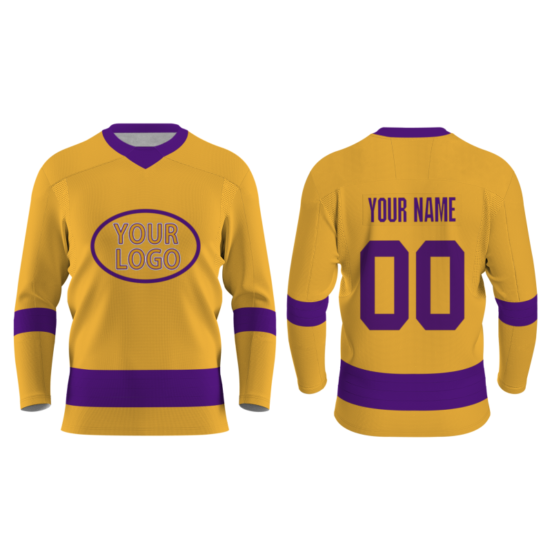 Custom Yellow-Purple Personalized Classic V-Neck Style Hockey Jersey