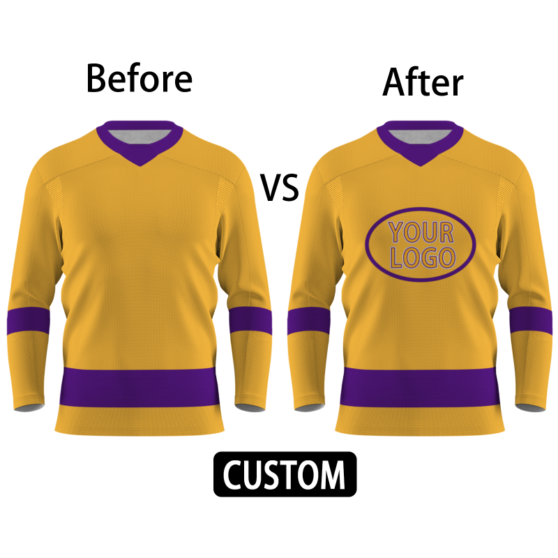 Custom Yellow-Purple Personalized Classic V-Neck Style Hockey Jersey