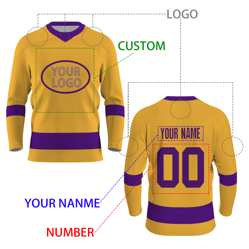 Custom Yellow-Purple Personalized Classic V-Neck Style Hockey Jersey