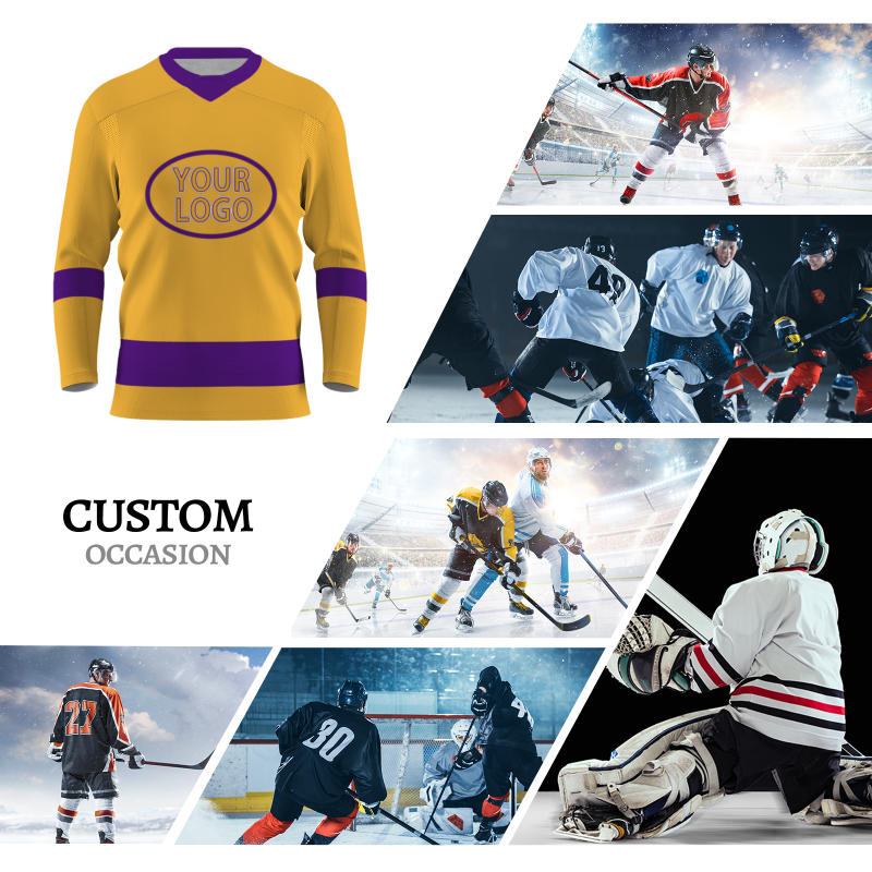 Custom Yellow-Purple Personalized Classic V-Neck Style Hockey Jersey