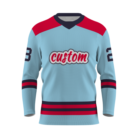 Custom Sky Blue Navy Blue-Red Personalized Classical Style Hockey Jersey