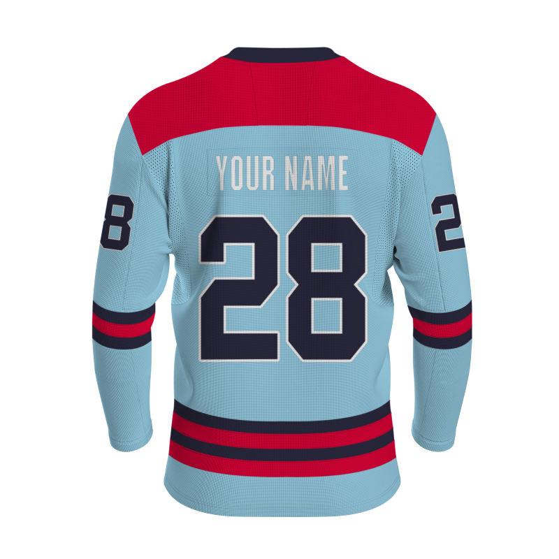 Custom Sky Blue Navy Blue-Red Personalized Classical Style Hockey Jersey