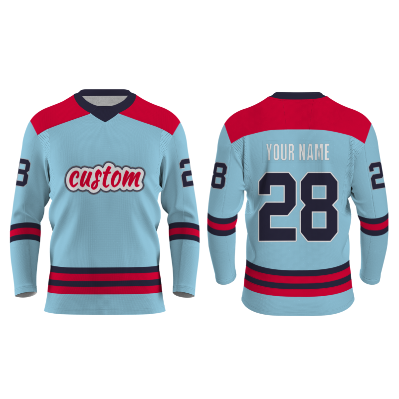 Custom Sky Blue Navy Blue-Red Personalized Classical Style Hockey Jersey