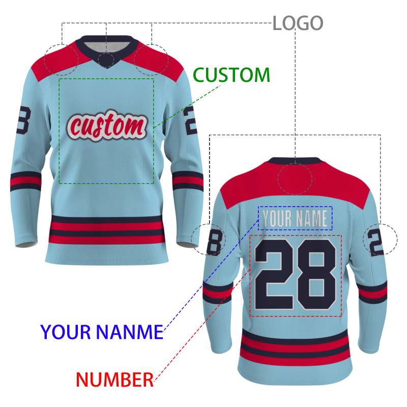 Custom Sky Blue Navy Blue-Red Personalized Classical Style Hockey Jersey