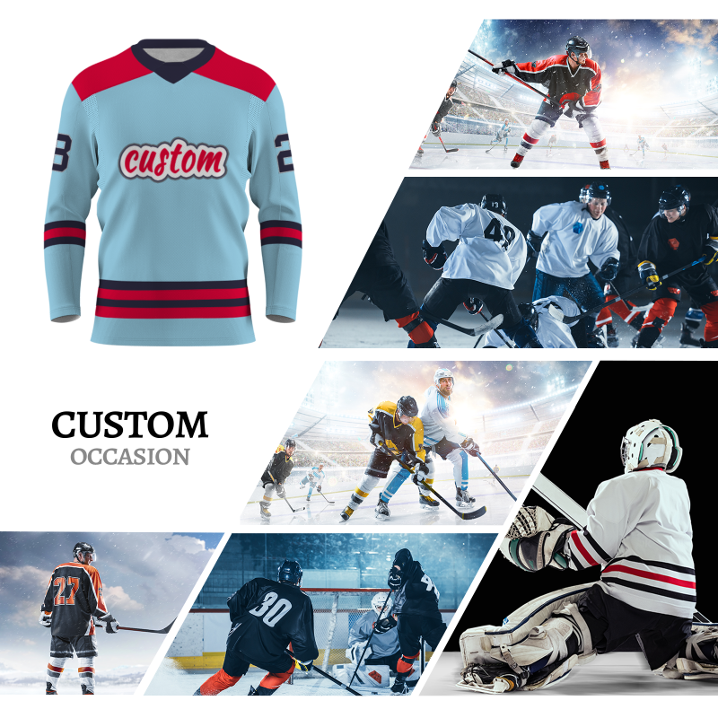 Custom Sky Blue Navy Blue-Red Personalized Classical Style Hockey Jersey
