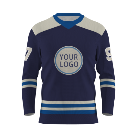 Custom Navy Khaki-Dark Blue Personalized Classic V-Neck Style Hockey Jersey
