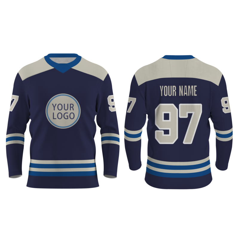 Custom Navy Khaki-Dark Blue Personalized Classic V-Neck Style Hockey Jersey