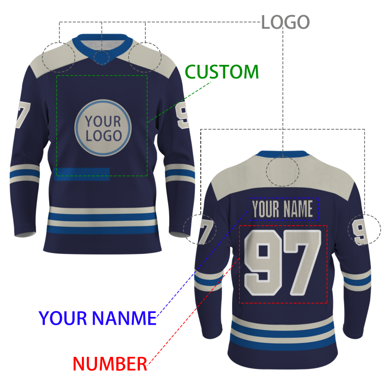 Custom Navy Khaki-Dark Blue Personalized Classic V-Neck Style Hockey Jersey