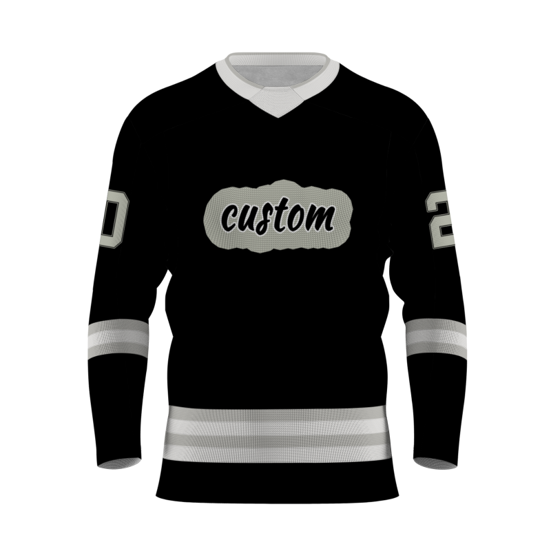 Custom Black Gray - White Classic V-Neck Classical Style Hockey Jersey