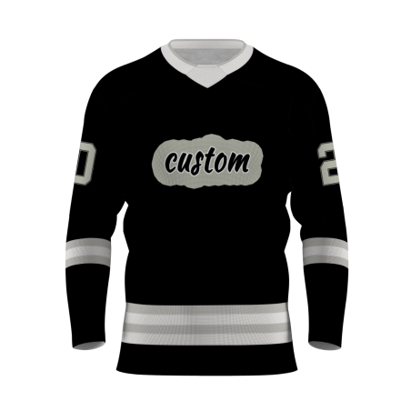 Custom Black Gray - White Classic V-Neck Classical Style Hockey Jersey