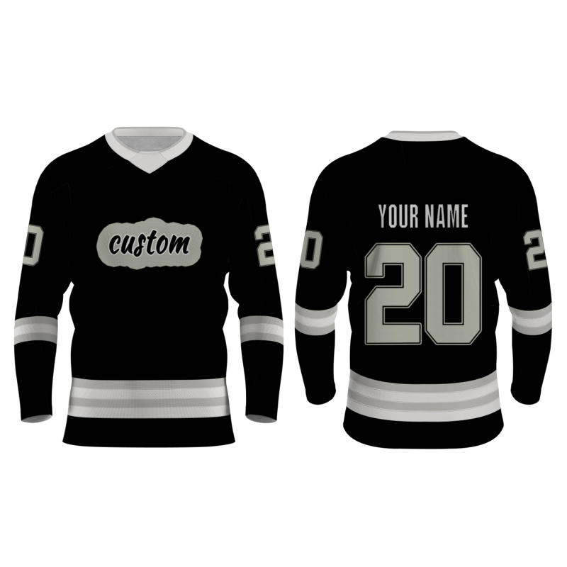 Custom Black Gray - White Classic V-Neck Classical Style Hockey Jersey