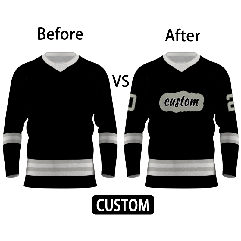Custom Black Gray - White Classic V-Neck Classical Style Hockey Jersey