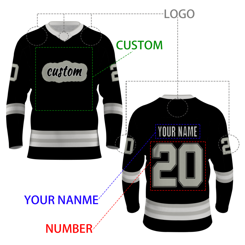 Custom Black Gray - White Classic V-Neck Classical Style Hockey Jersey